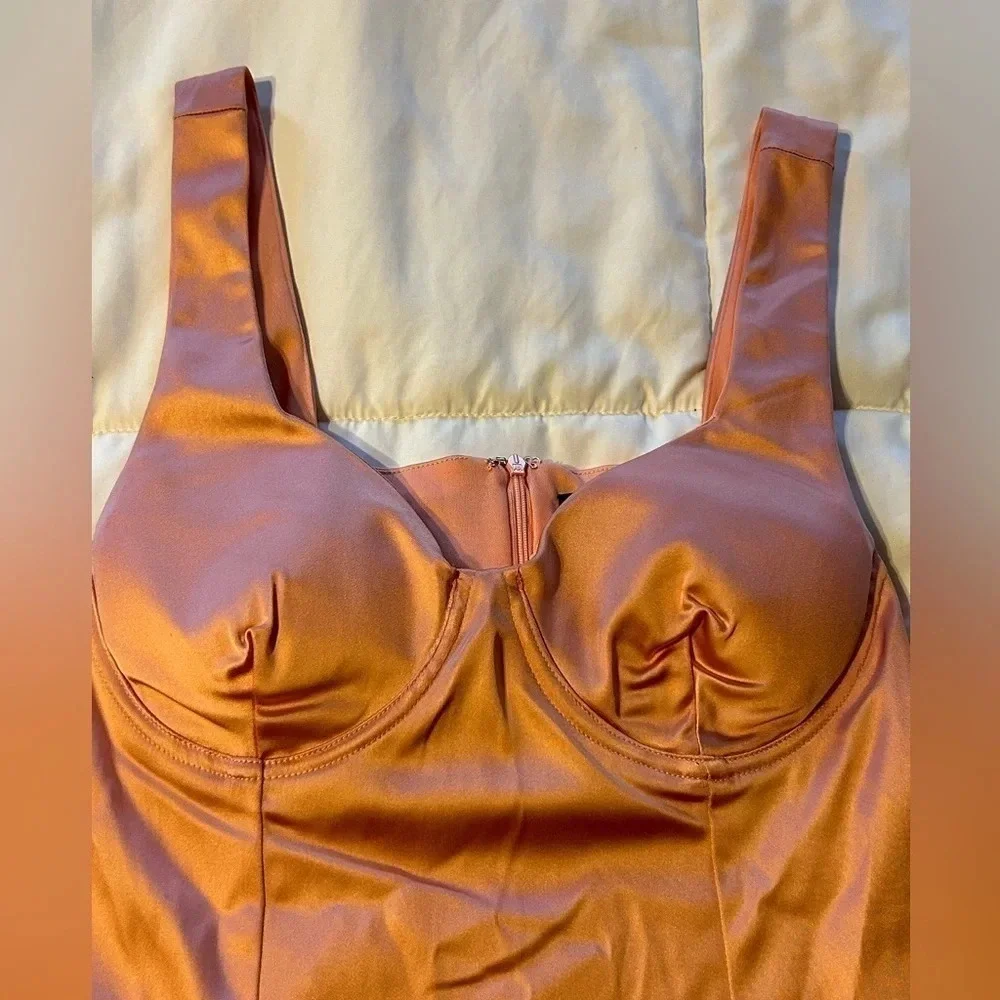 NWT Lulus In Your Dreams Coral Pink Satin Bustier Bodycon Dress - Picture 4 of 13